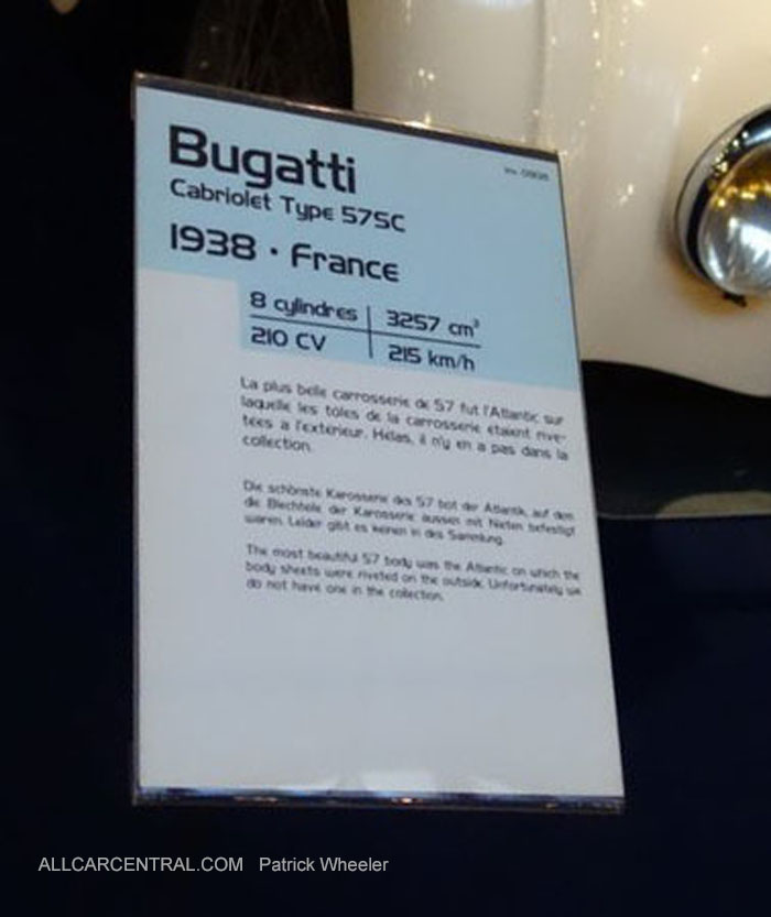  Bugatti Cabriolet Type 57SC 1938 Musee National 
de l'automobile 2015 Patrick Wheeler 
Photo 