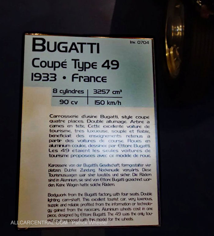  Bugatti Type 49 1933 
Musee National de l'automobile 2015 
Patrick Wheeler Photo 
