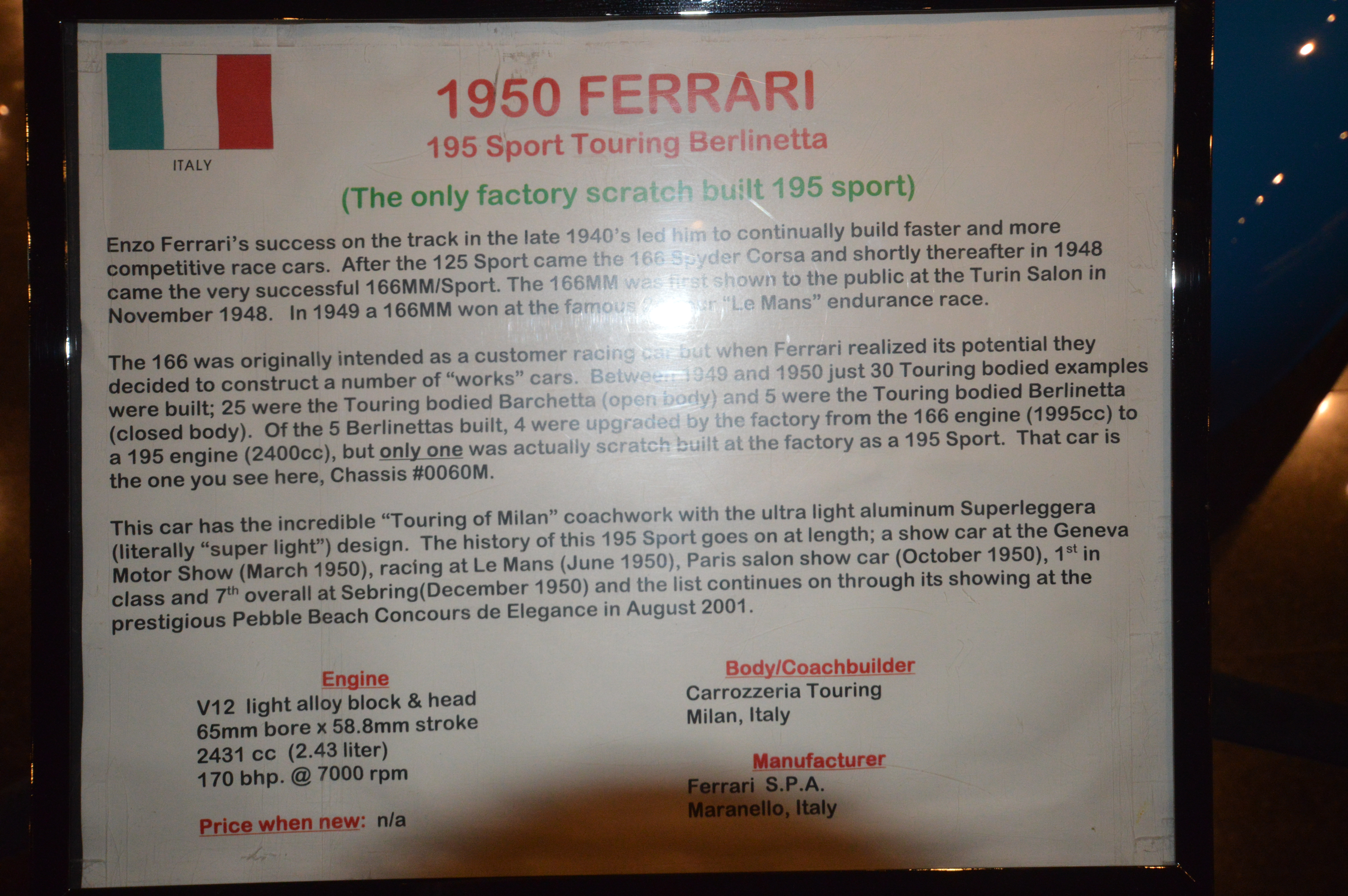  Ferrari 195 Sport Touring Berlinetta 1950 