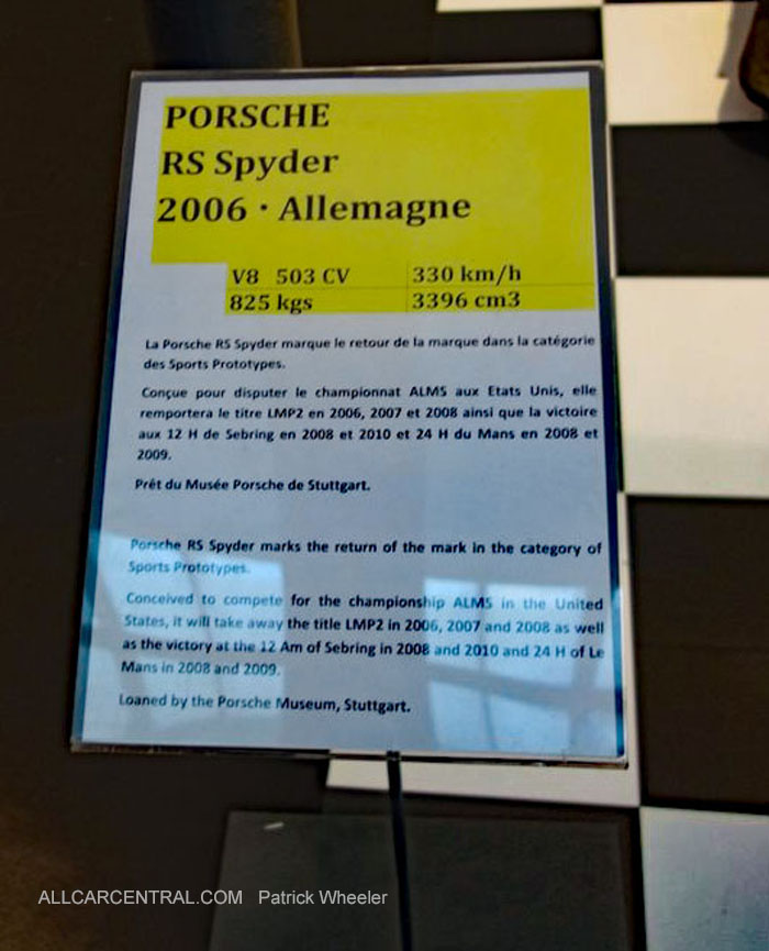  Porsche RS Spyder 2006   Musee National de l'automobile 2015