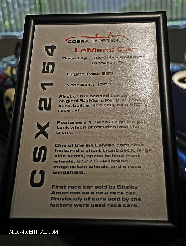  Shelby Cobra 289 sn-CSX2154 LeMans Car 1963 Cobra Experience Museum 