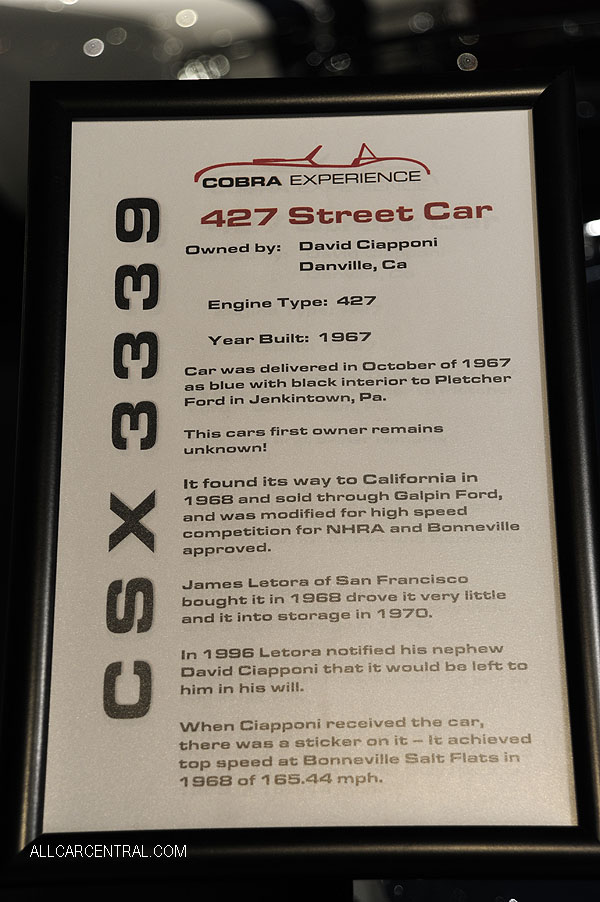  Shelby Cobra 427 sn-CSX3339 1967 Cobra Experience Museum 