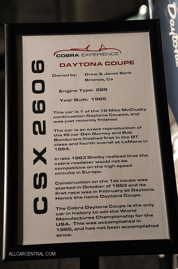  Shelby Daytona Coupe 289 sn-CSX2606 1965 Cobra Experience Museum 
