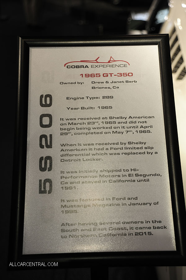  Shelby GT-350 289 sn-5S206 1965 Cobra Experience Museum 