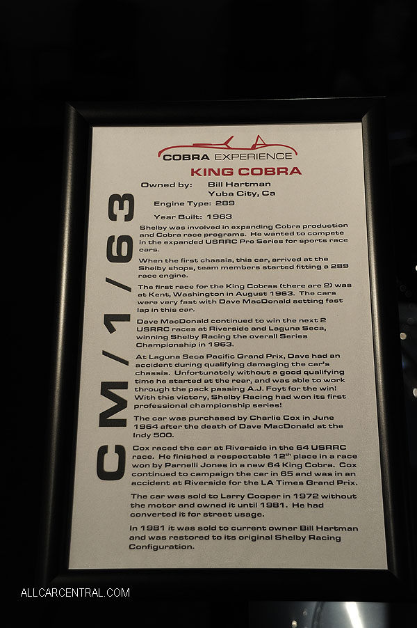  Shelby King Cobra 289 snCM-1-63 1963 Cobra Experience Museum 