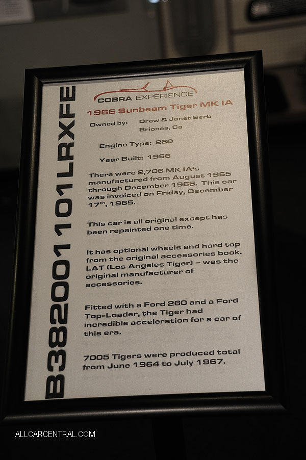  Sunbeam Tiger MK1A sn-B382001101LRXFE 1966 Cobra Experience Museum 