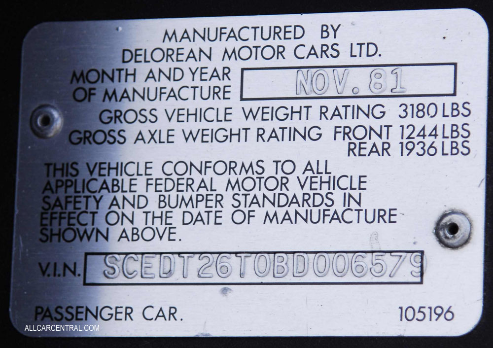 Delorean sn-SCEDT26T0BD006579 1981