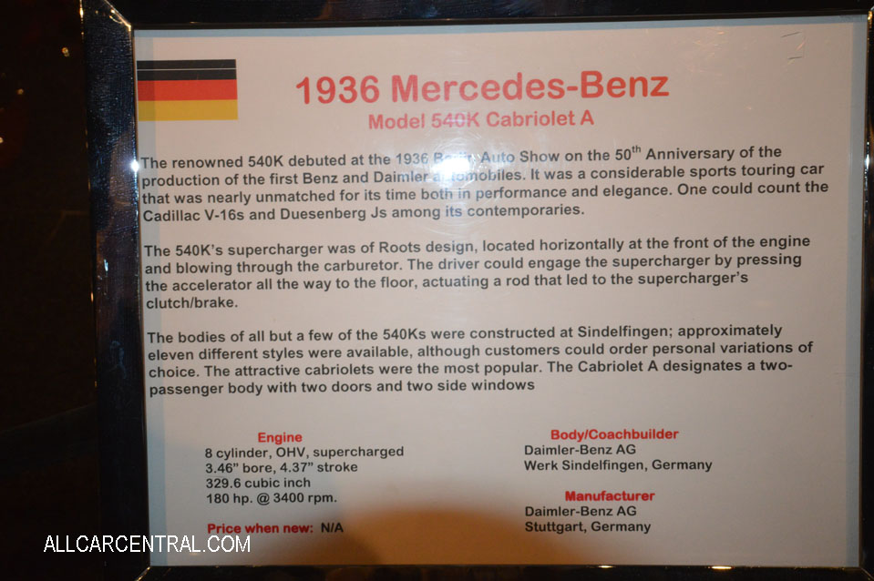  Mercedes-Benz 540K Cabriolet A 1936 Blackhawk Jack Carpenter 