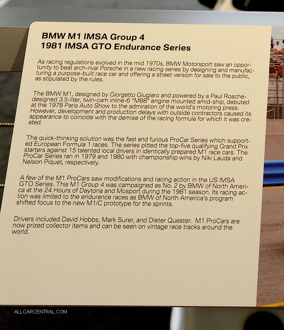  BMW M1 IMSA GTO G4 1981  Monterey Motorsports Reunion 2016