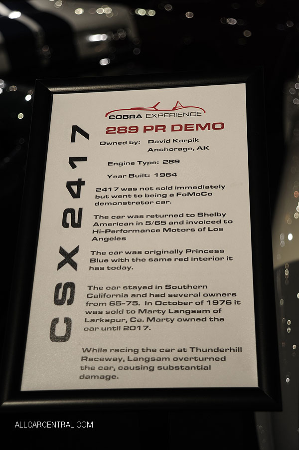 Shelby Cobra 289 PR Demo sn-CSX2417 1964 Cobra Experience Museum