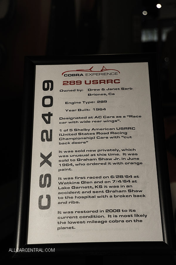 Shelby Cobra 289 USRRC sn-CSX2409 1964 Cobra Experience Museum