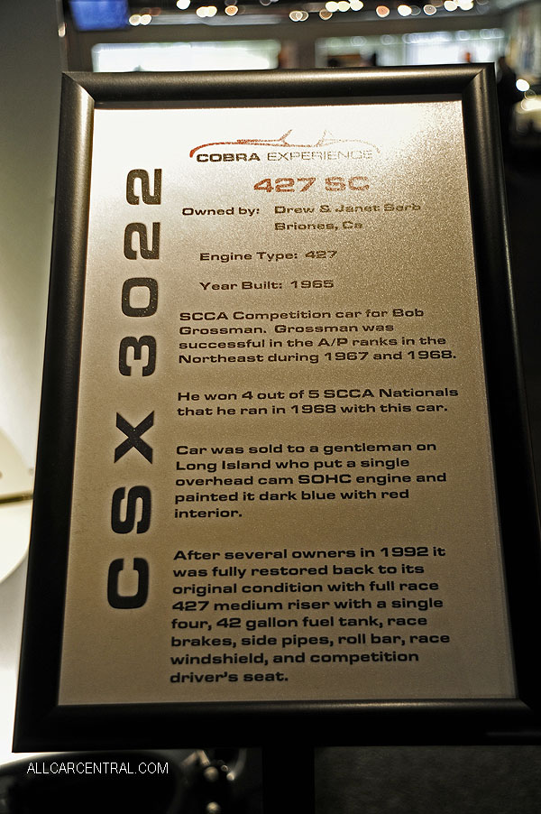 Shelby Cobra 427SC sn-SCX3022 1965 Cobra Experience Museum