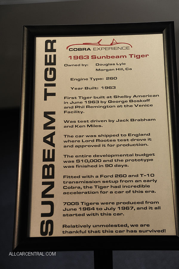 Sunbeam Tiger 286 Shelby Prototype 1963 Cobra Experience Museum